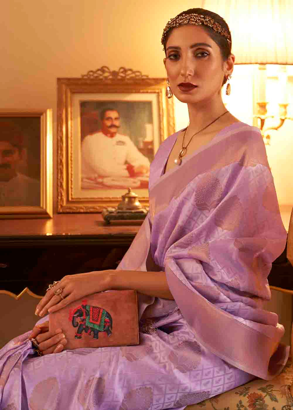 Lilac Purple Handloom Weave Banarasi Silk Saree Secondary image