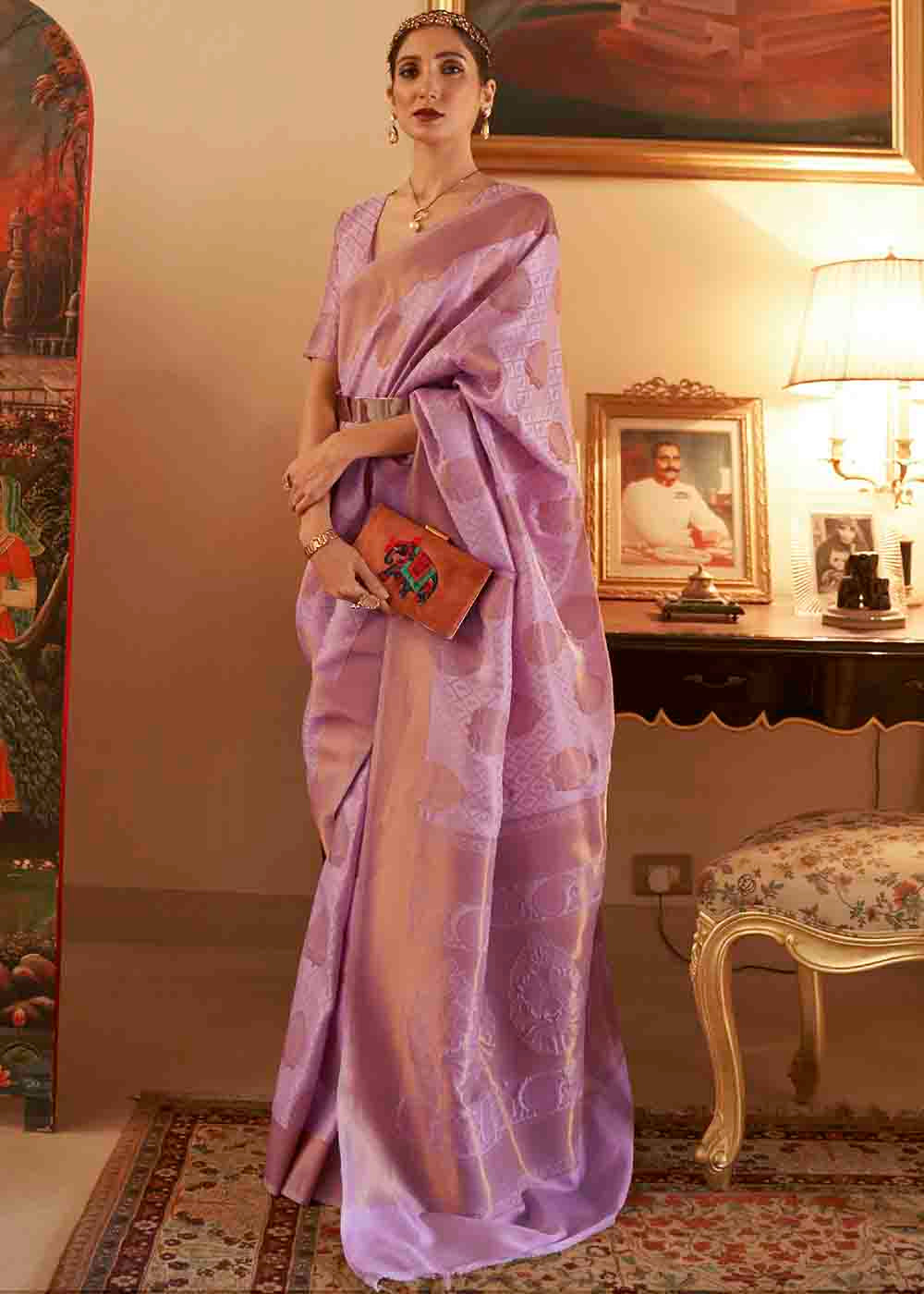 Lilac Purple Handloom Weave Banarasi Silk Saree Clothsvilla