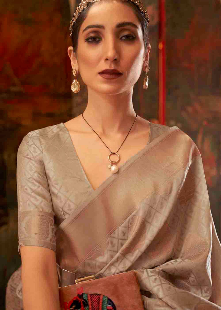 Tan Brown Handloom Weave Banarasi Silk Saree Clothsvilla