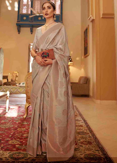 Tan Brown Handloom Weave Banarasi Silk Saree Clothsvilla Main image