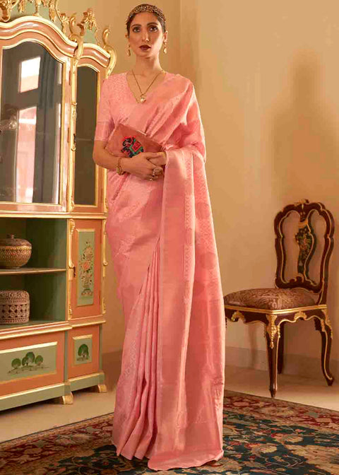 Mauvelous Pink Handloom Weave Banarasi Silk Saree Clothsvilla Main image