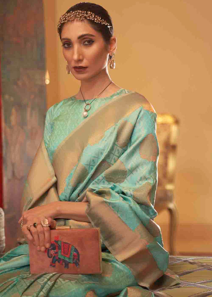 Seafoam Green Handloom Weave Banarasi Silk Saree Clothsvilla