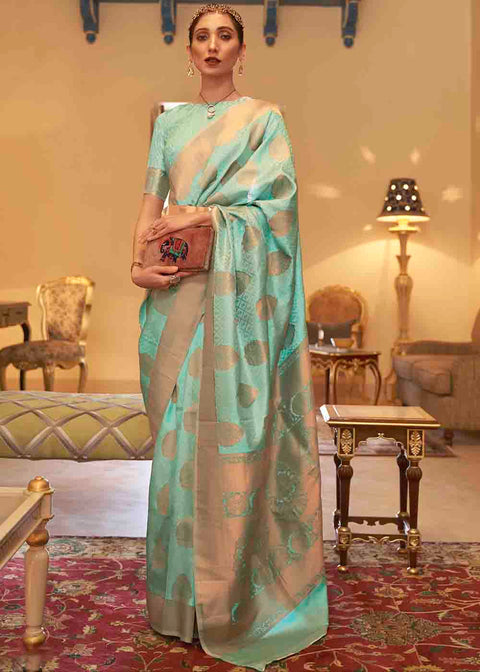Seafoam Green Handloom Weave Banarasi Silk Saree Clothsvilla Main image