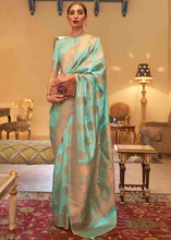 Load image into Gallery viewer, Seafoam Green Handloom Weave Banarasi Silk Saree Clothsvilla