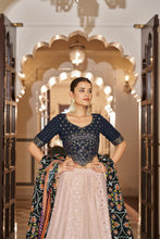 Load image into Gallery viewer, Pink With Navy Blue Embroidered Semi Stitched Bridal Lehenga Choli Clothsvilla