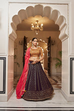 Load image into Gallery viewer, Purple With Mustard Color Embroidered Semi Stitched Bridal Lehenga Choli Clothsvilla