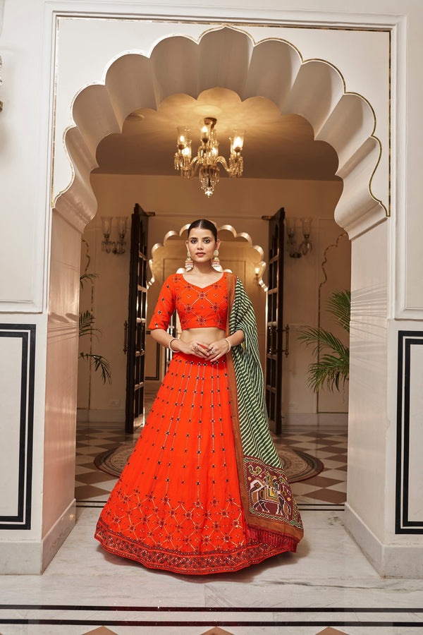 Orange Color Embroidered Semi Stitched Bridal Lehenga Choli Clothsvilla