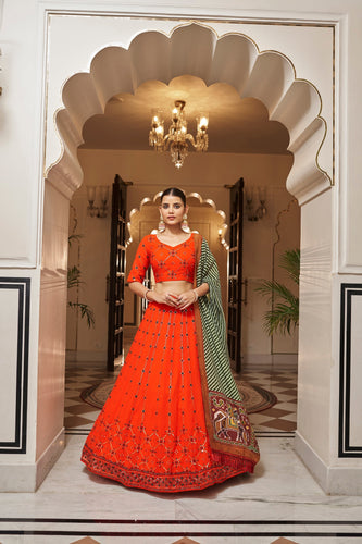 Orange Colour Lehenga Combination Bridal Lehenga in Silk