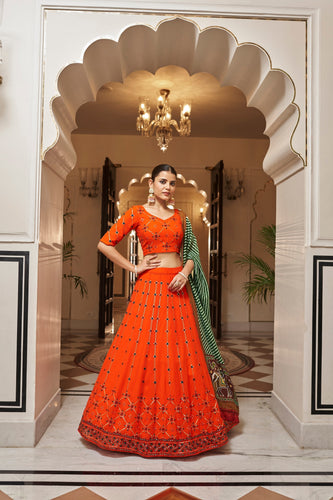Orange Color Embroidered Semi Stitched Bridal Lehenga Choli Clothsvilla