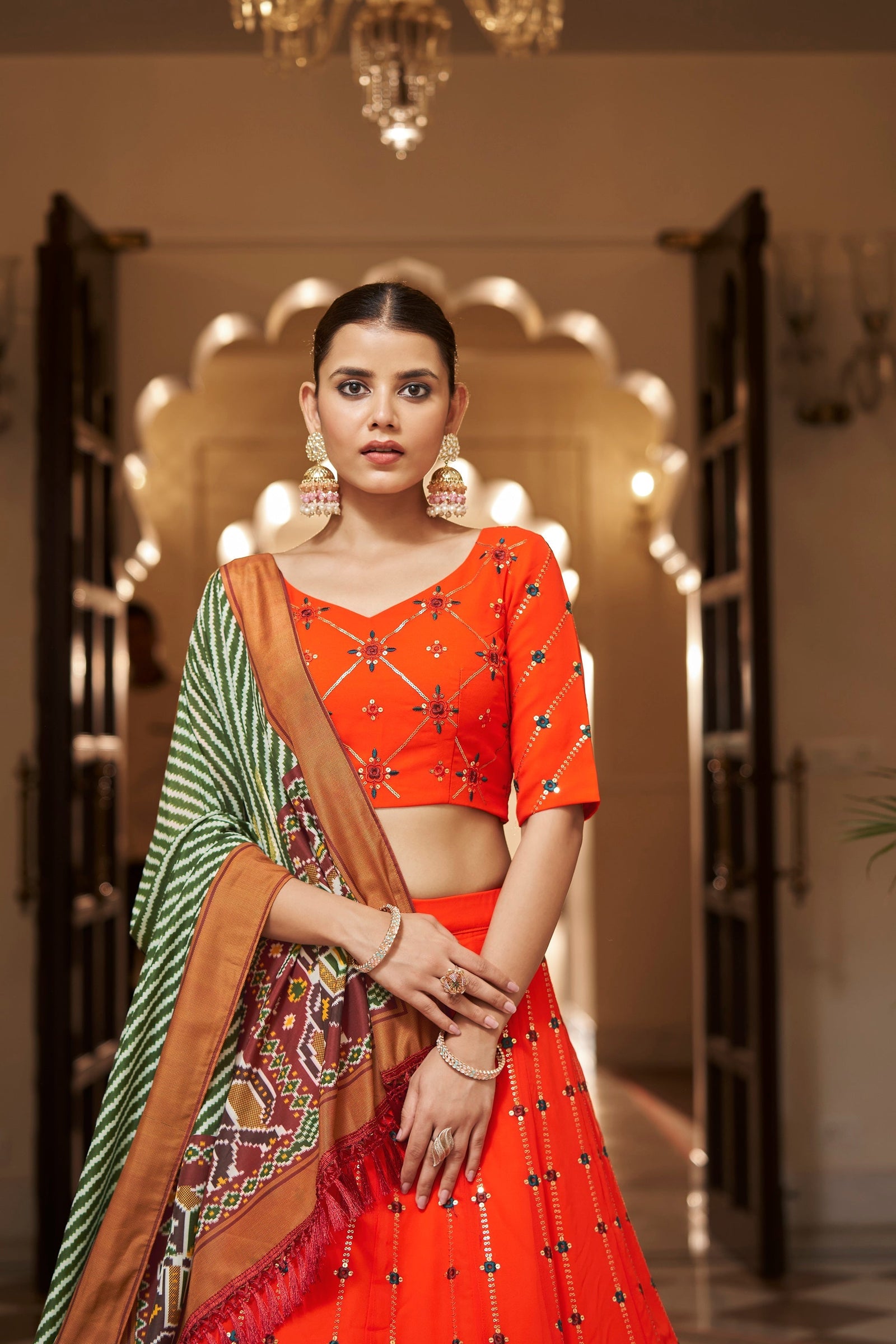 Orange Color Embroidered Semi Stitched Bridal Lehenga Choli Clothsvilla