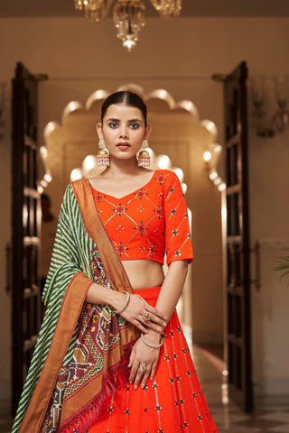 Orange Color Embroidered Semi Stitched Bridal Lehenga Choli Clothsvilla