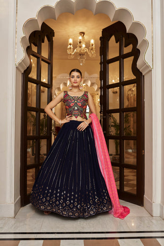 Navy Blue Embroidered Semi Stitched Bridal Lehenga Choli Clothsvilla