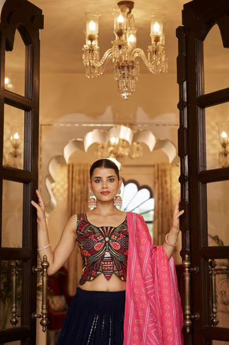 Navy Blue Embroidered Semi Stitched Bridal Lehenga Choli Clothsvilla