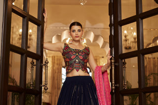 Navy Blue Embroidered Semi Stitched Bridal Lehenga Choli Clothsvilla