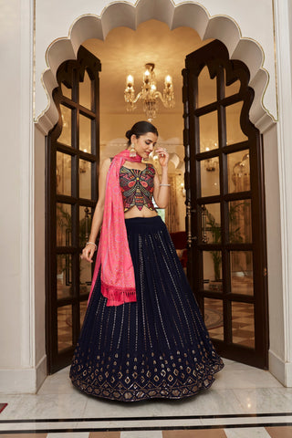 Navy Blue Embroidered Semi Stitched Bridal Lehenga Choli Clothsvilla