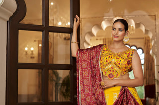 Yellow With Maroon Color Embroidered Semi Stitched Bridal Lehenga Choli Clothsvilla