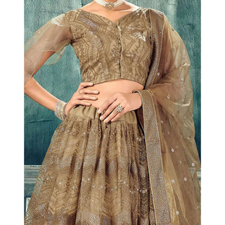 Gold Soft Net Lehenga Choli with thread and sequins work ClothsVilla