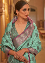 Load image into Gallery viewer, Fern Green Zari Butta Woven Tussar Silk Saree Clothsvilla