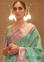 Load image into Gallery viewer, Fern Green Zari Butta Woven Tussar Silk Saree Clothsvilla