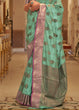 Load image into Gallery viewer, Fern Green Zari Butta Woven Tussar Silk Saree Clothsvilla