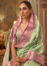 Load image into Gallery viewer, Pastel Green Zari Butta Woven Tussar Silk Saree Clothsvilla