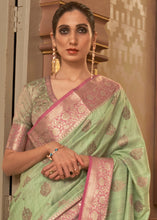 Load image into Gallery viewer, Pastel Green Zari Butta Woven Tussar Silk Saree Clothsvilla