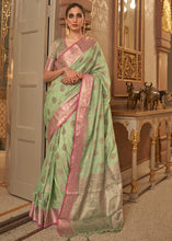 Load image into Gallery viewer, Pastel Green Zari Butta Woven Tussar Silk Saree Clothsvilla