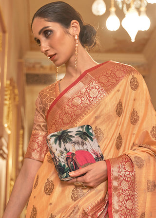 Light Orange Zari Butta Woven Tussar Silk Saree Clothsvilla