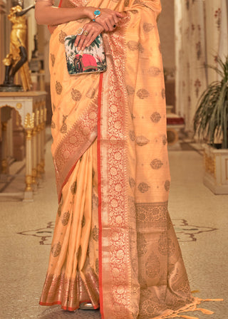 Light Orange Zari Butta Woven Tussar Silk Saree Clothsvilla