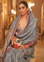 Load image into Gallery viewer, Flint Grey Zari Butta Woven Tussar Silk Saree Clothsvilla