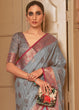 Load image into Gallery viewer, Flint Grey Zari Butta Woven Tussar Silk Saree Clothsvilla