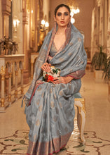 Load image into Gallery viewer, Flint Grey Zari Butta Woven Tussar Silk Saree Clothsvilla