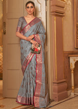 Load image into Gallery viewer, Flint Grey Zari Butta Woven Tussar Silk Saree Clothsvilla