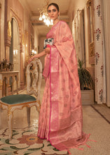 Load image into Gallery viewer, Coral Pink Zari Butta Woven Tussar Silk Saree Clothsvilla