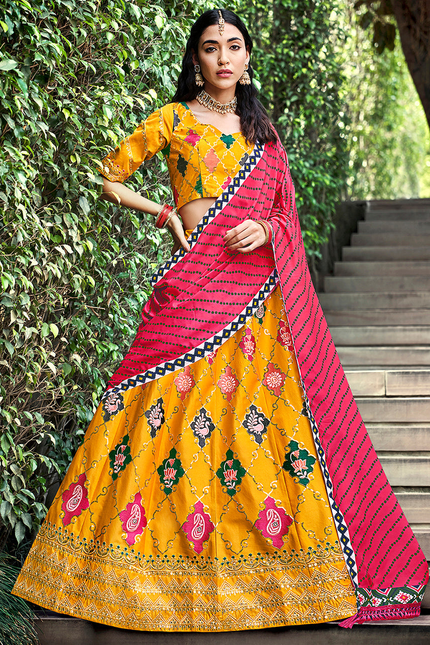 Amazing Yellow Sequins Embroidered Silk Lehenga Choli ClothsVilla
