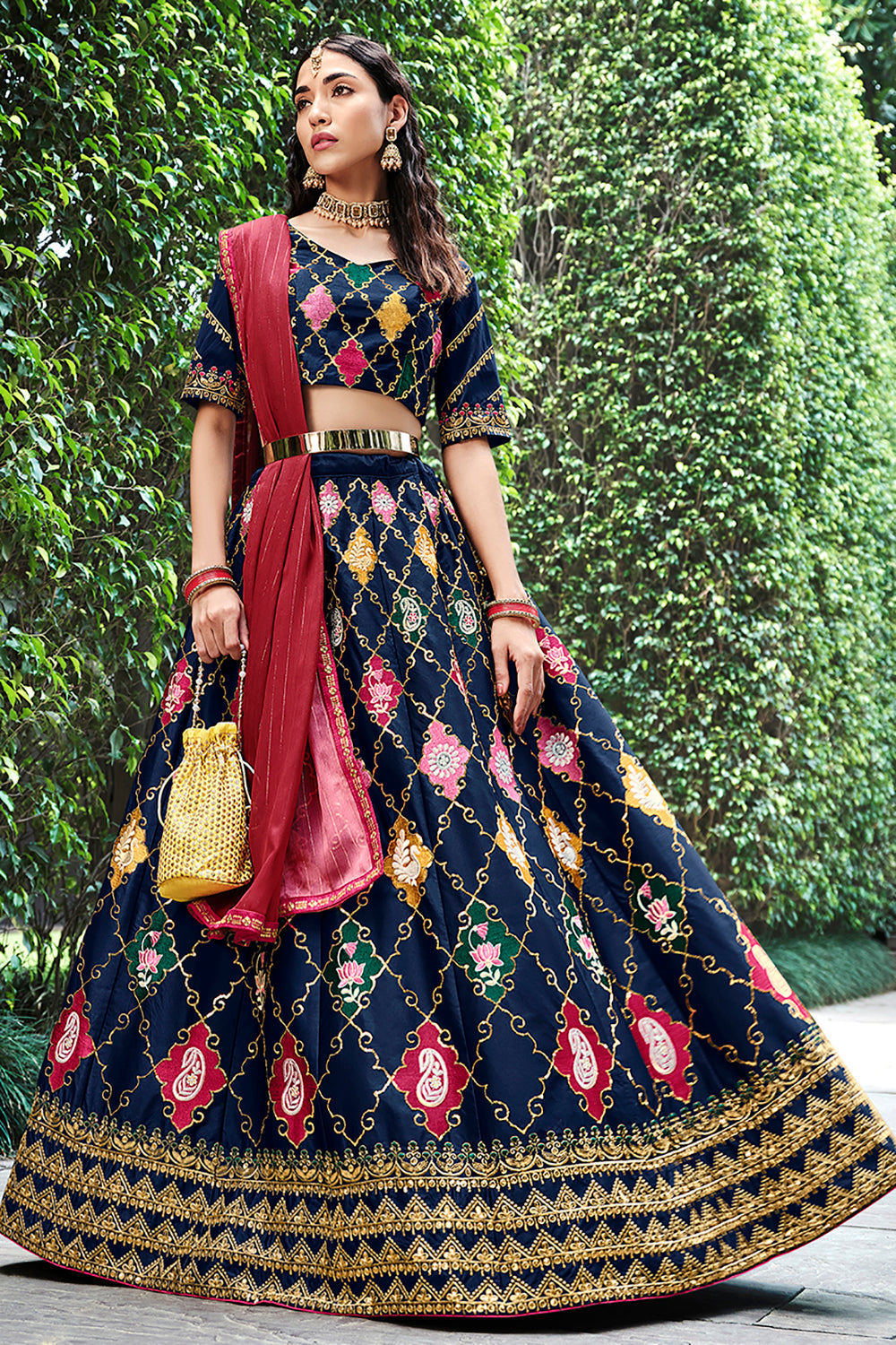 Marvelous Navy Blue Sequins Embroidered Silk Lehenga Choli ClothsVilla