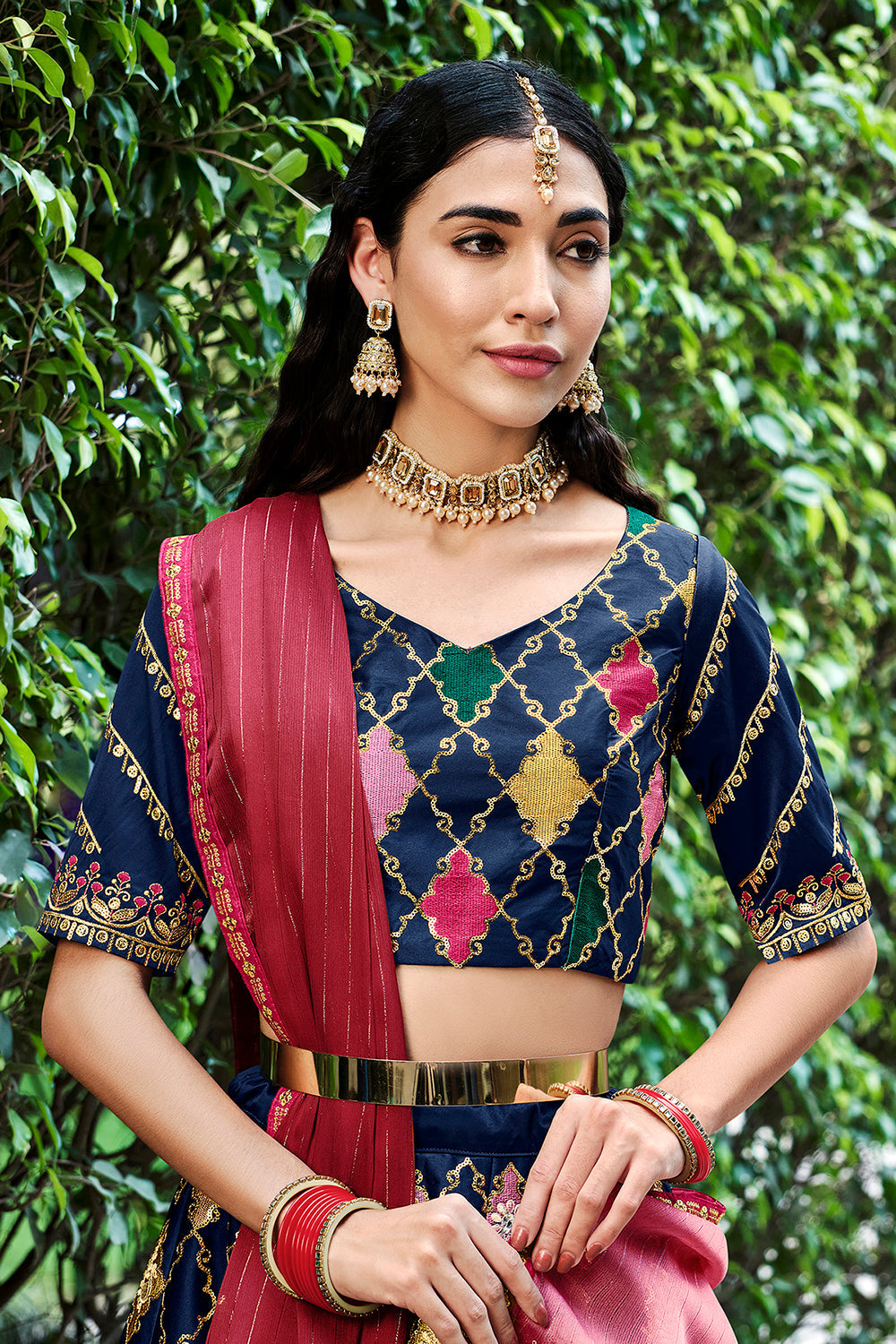 Marvelous Navy Blue Sequins Embroidered Silk Lehenga Choli ClothsVilla