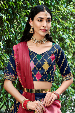 Marvelous Navy Blue Sequins Embroidered Silk Lehenga Choli ClothsVilla