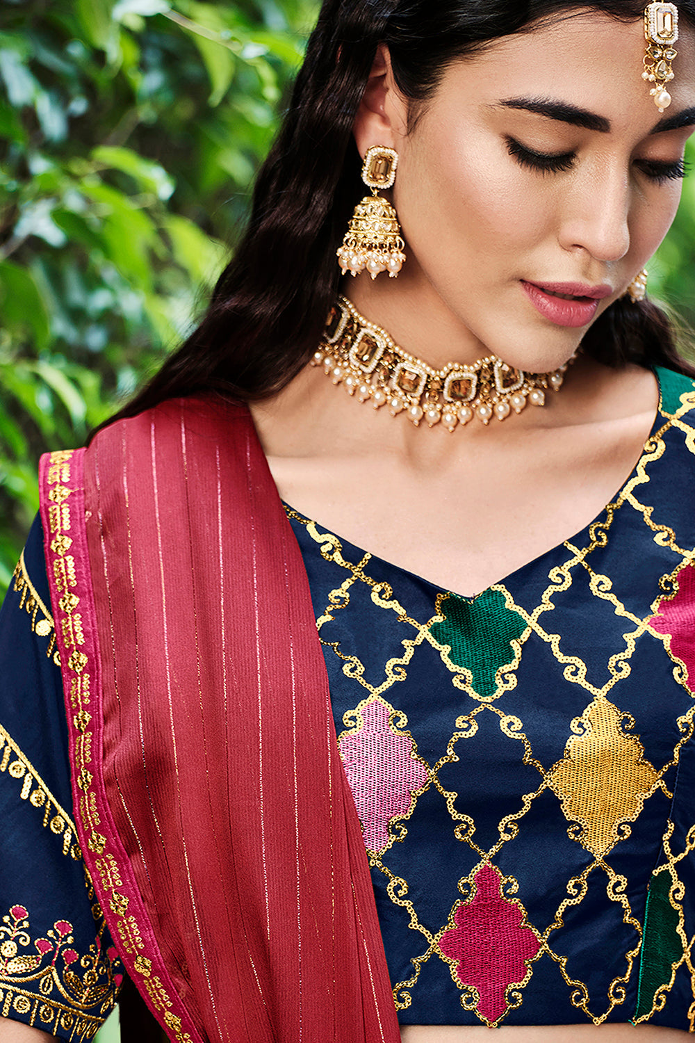Marvelous Navy Blue Sequins Embroidered Silk Lehenga Choli ClothsVilla