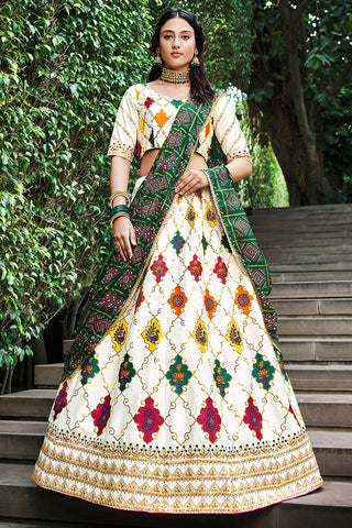 Incredible White Sequins Embroidered Silk Lehenga Choli ClothsVilla