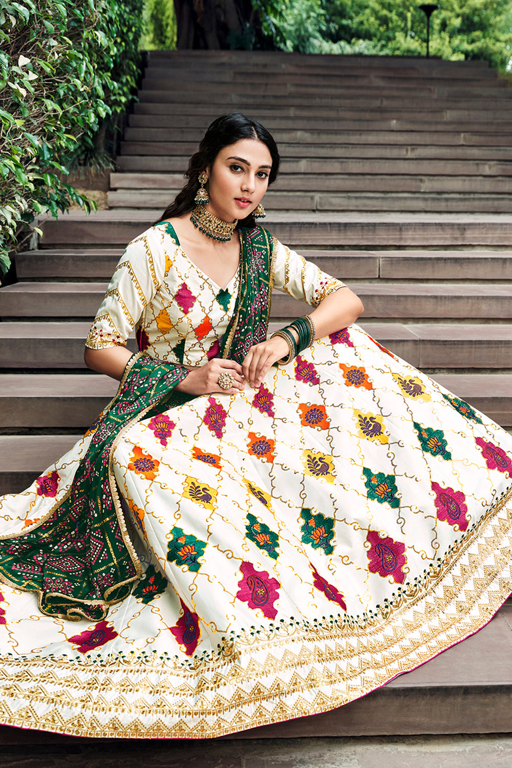 Incredible White Sequins Embroidered Silk Lehenga Choli ClothsVilla