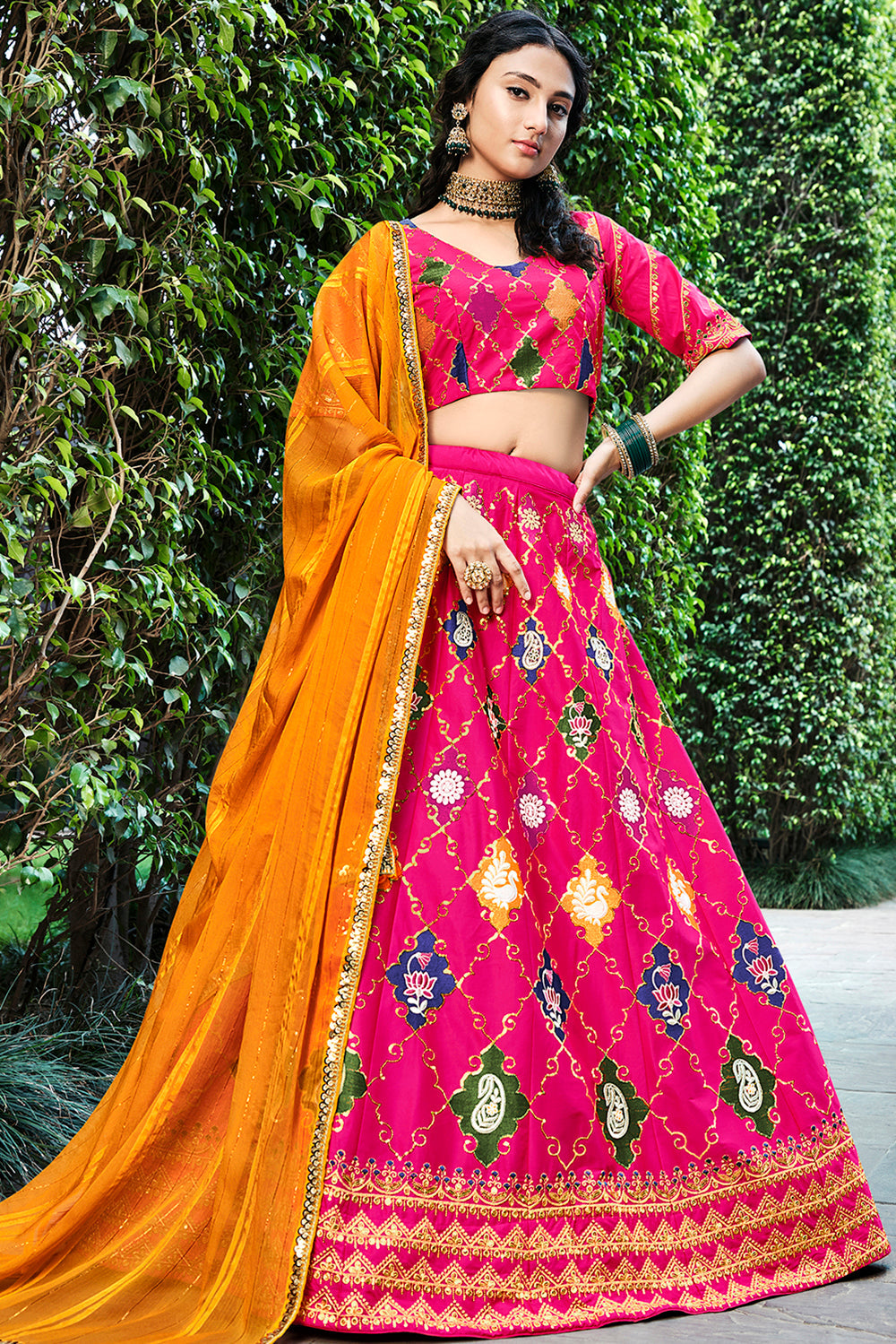 Stunning Dark Pink Sequins Embroidered Silk Lehenga Choli ClothsVilla