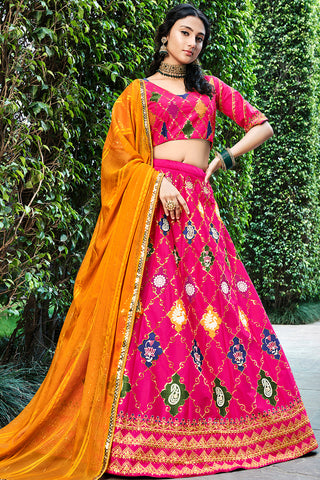 Stunning Dark Pink Sequins Embroidered Silk Lehenga Choli ClothsVilla