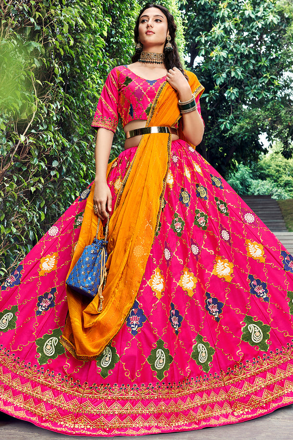 Stunning Dark Pink Sequins Embroidered Silk Lehenga Choli ClothsVilla