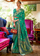 Load image into Gallery viewer, Persian Green Kanjivaram Silk Saree Woven with Silver &amp; Golden Zari Clothsvilla