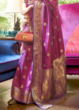 Load image into Gallery viewer, Fandango Purple Kanjivaram Silk Saree Woven with Silver &amp; Golden Zari Clothsvilla