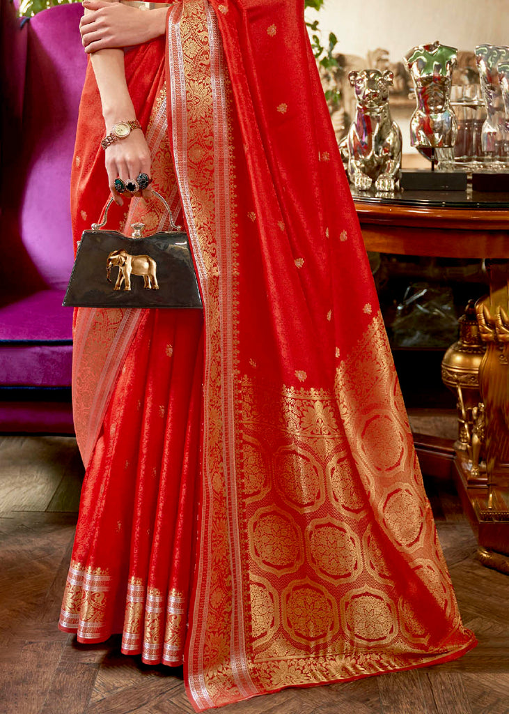 Red Saree with Silver Zari