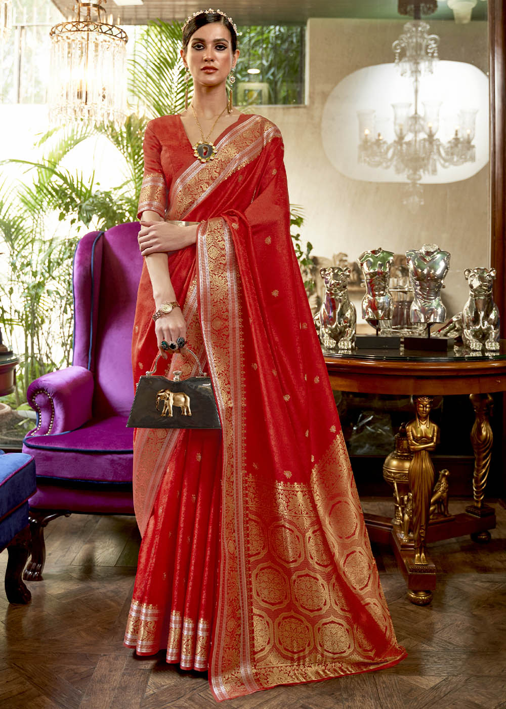 Delicate Crimson Red Georgette saree UK - sr12155