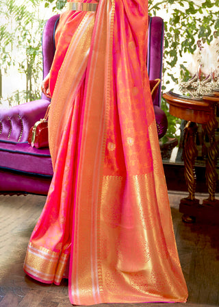 Shades Of Pink Kanjivaram Silk Saree Woven with Silver & Golden Zari Clothsvilla
