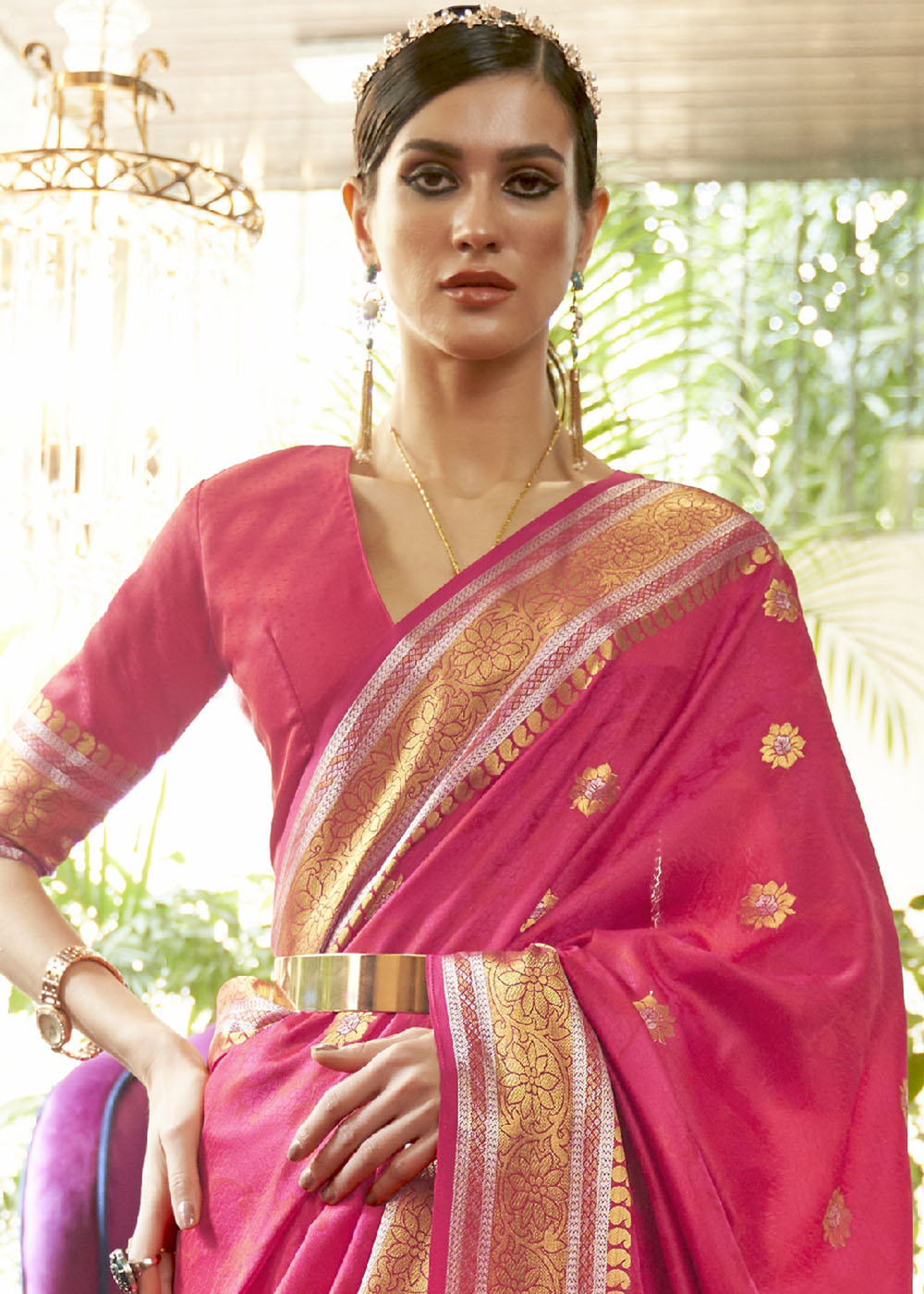 Pink Kanjivaram Silk Saree In Woven Work 5002SR10